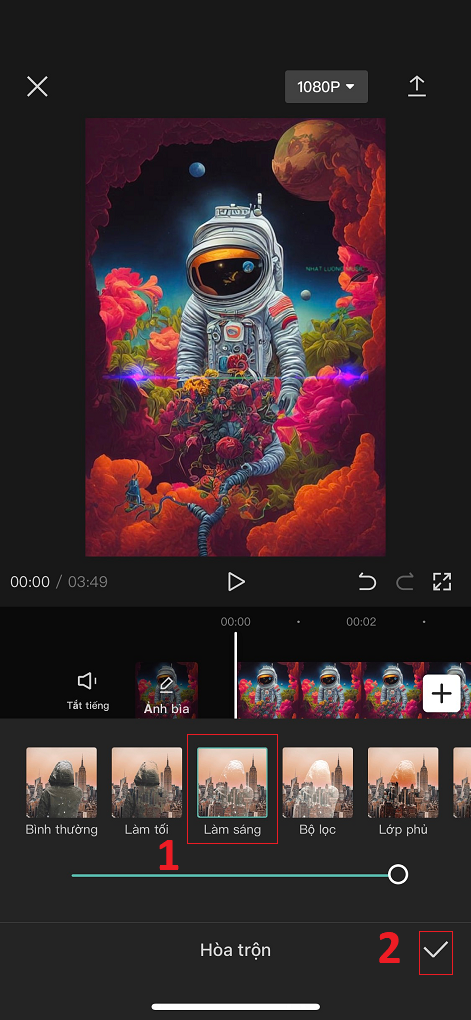 Chọn filter làm sáng. Chọn filter làm sáng.