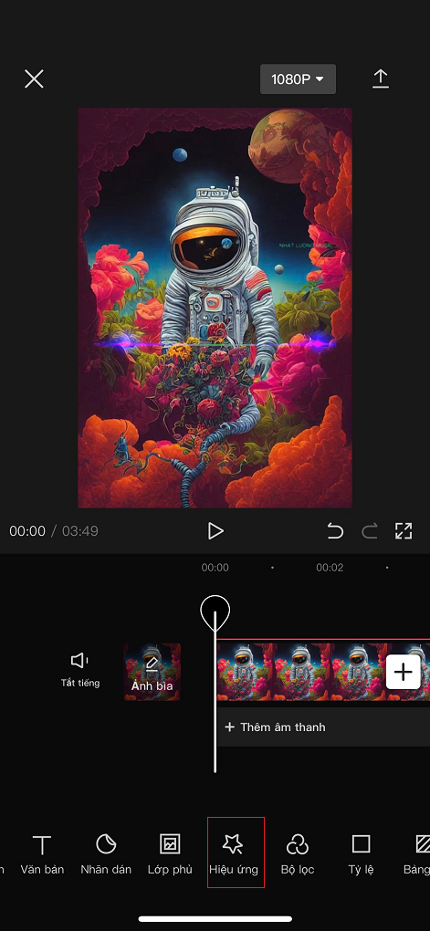 Chọn hiệu ứng tại thanh công cụ. Chọn hiệu ứng tại thanh công cụ.