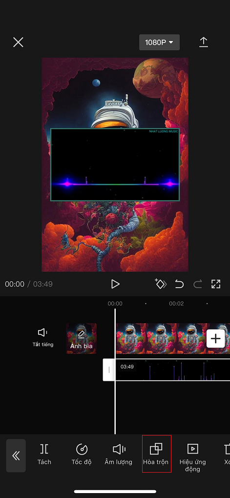 Chọn hòa trộn tại thanh công cụ. Chọn hòa trộn tại thanh công cụ.