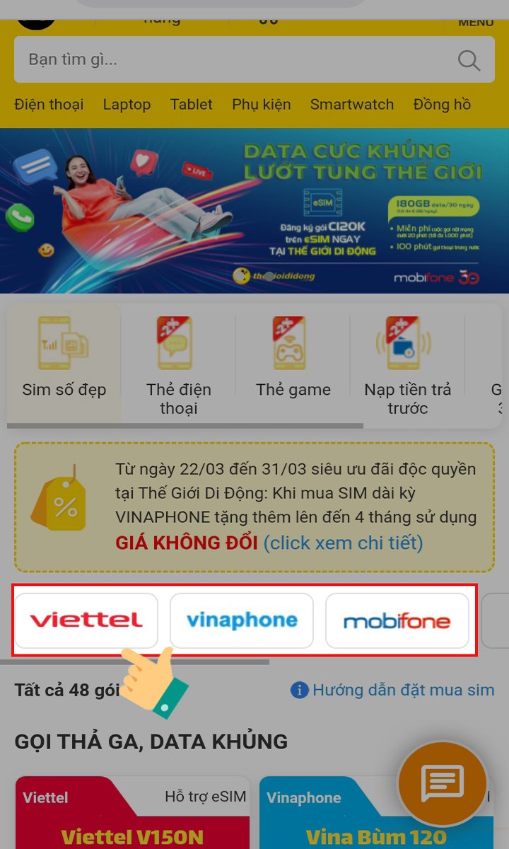 Chọn nhà mạng sim mà bạn muốn mua