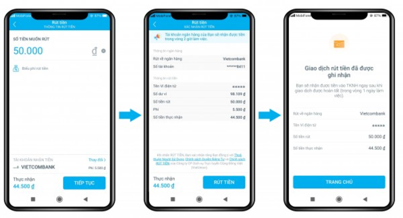 3 bước r&uacute;t tiền nhanh gọn tr&ecirc;n app