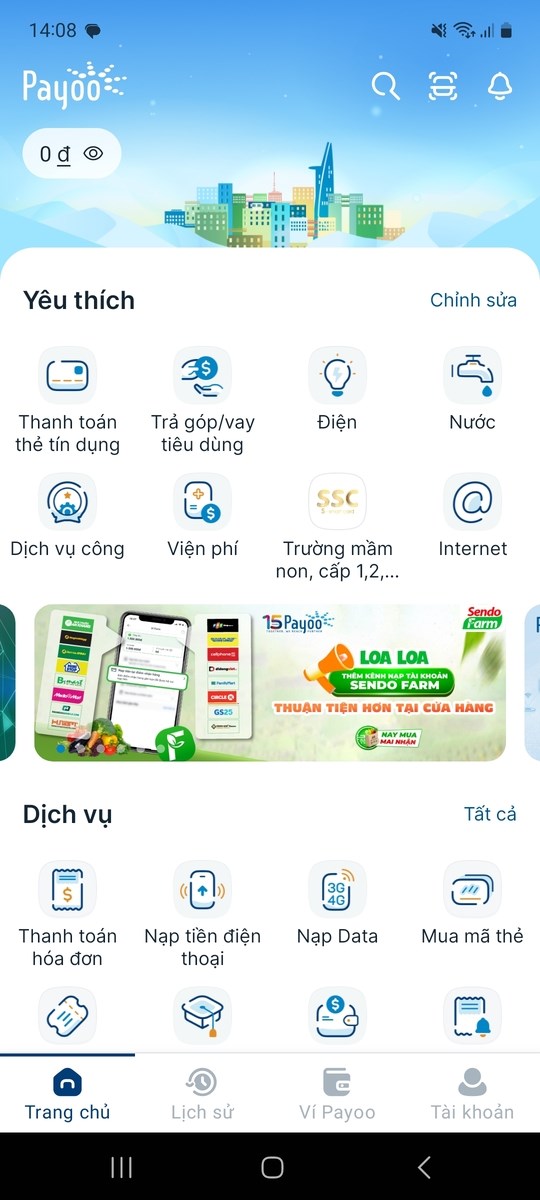 Đăng nhập v&agrave;o giao diện v&iacute; điện tử Payoo