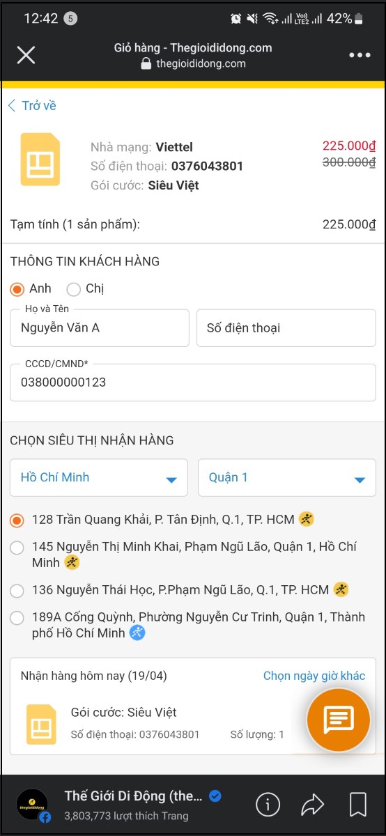 Nhập thông tin đơn hàng