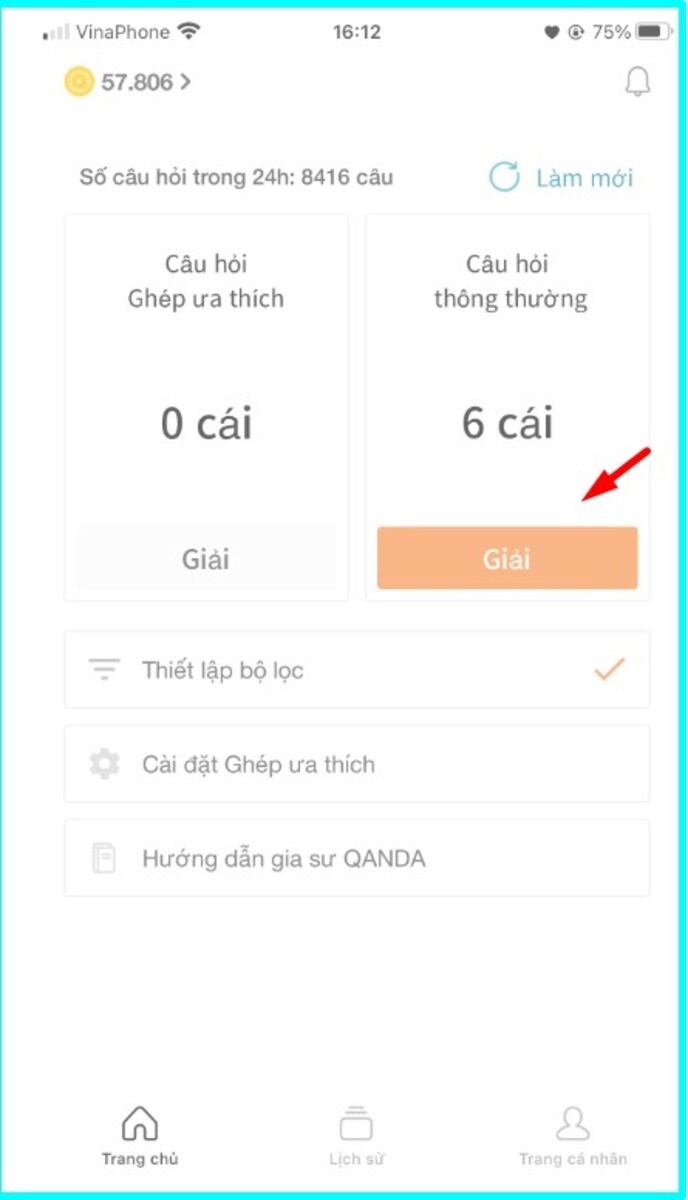 Tại m&agrave;n h&igrave;nh ứng dụng chọn Giải