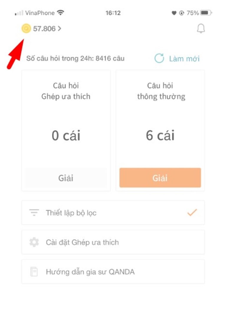 Chọn v&agrave;o biểu tượng Xu ở g&oacute;c tr&ecirc;n b&ecirc;n tr&aacute;i