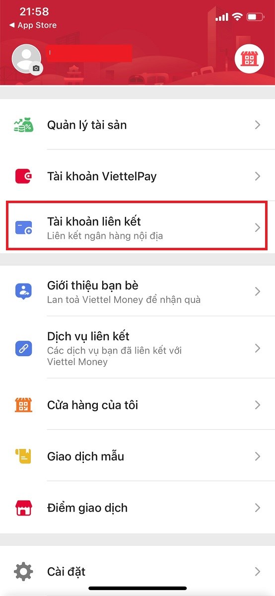 Chọn vào tài khoản liên kết