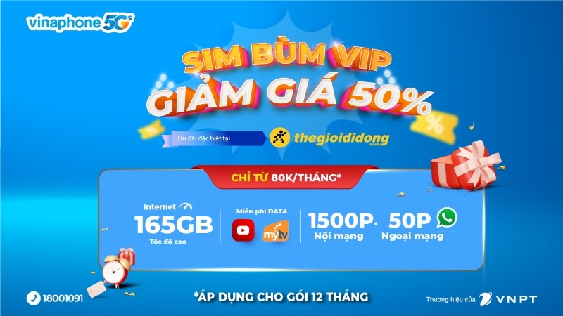 Sim Vina B&ugrave;m VIP si&ecirc;u data, giảm 50% khi mua sim 12 Th&aacute;ng (chỉ 79k/th&aacute;ng)