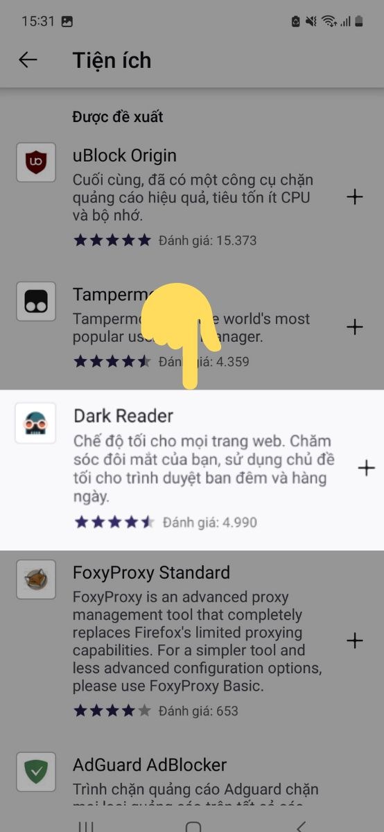 Tìm tiện ích Dark Reader