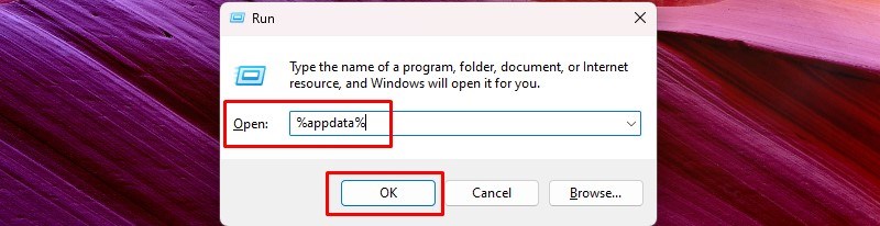Nhấn tổ hợp phím Windows + R và nhập %appdata%
