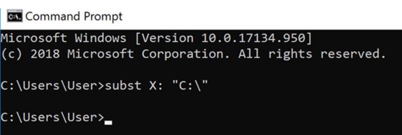 c&acirc;u lệnh: subst X: &ldquo;C:\&rdquo;