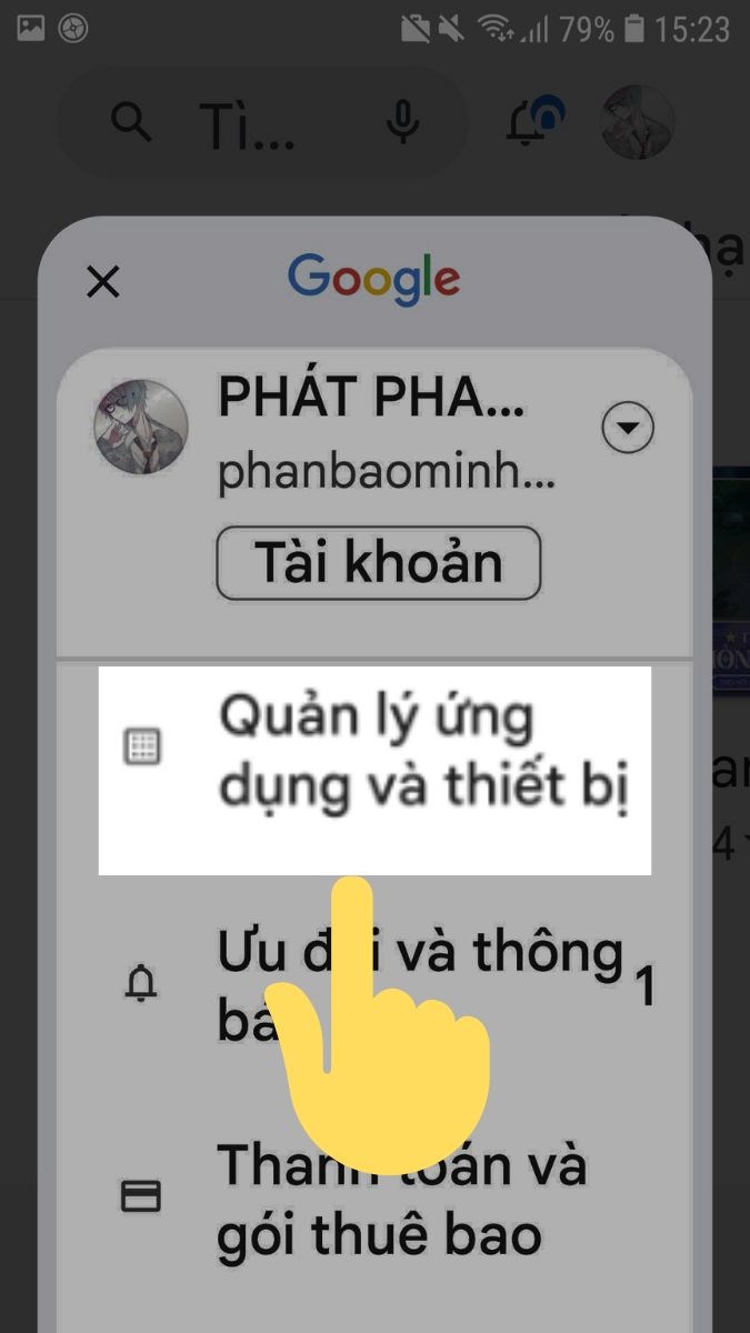 Bạn chọn Quản lý ứng dụng và thiết bị