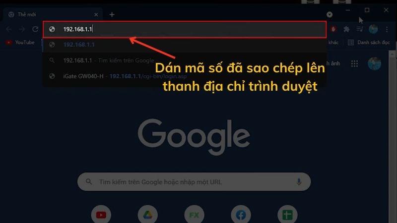 Dán mã số đã sao chép lên thanh địa chỉ của trình duyệt