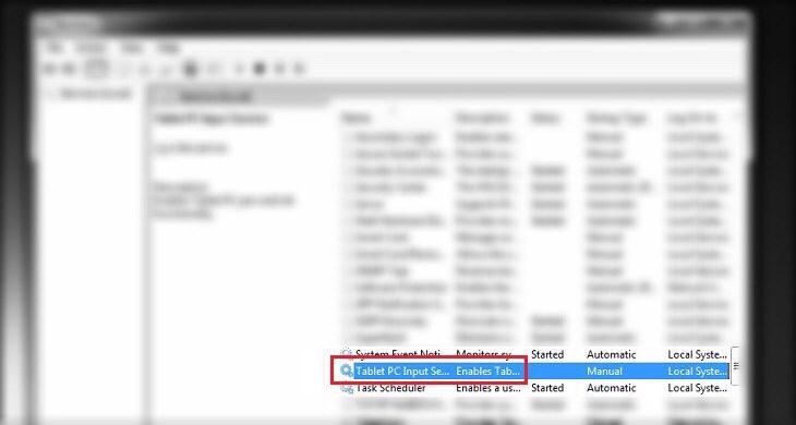 T&igrave;m d&ograve;ng chữ Tablet PC Input Service, click chuột phải chọn Disable
