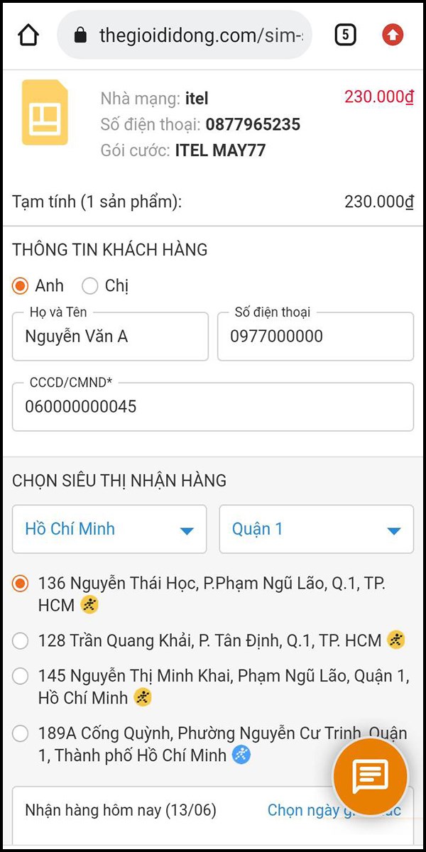 Nhập th&ocirc;ng tin đơn h&agrave;ng đầy đủ