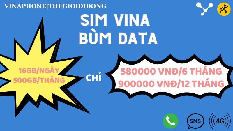 Sim Vina Bùm Data chỉ từ 75.000đ/tháng, nhận đến 480GB/tháng (16GB/ngày) Sim Vina Bùm Data chỉ từ 75.000đ/tháng, nhận đến 480GB/tháng (16GB/ngày)