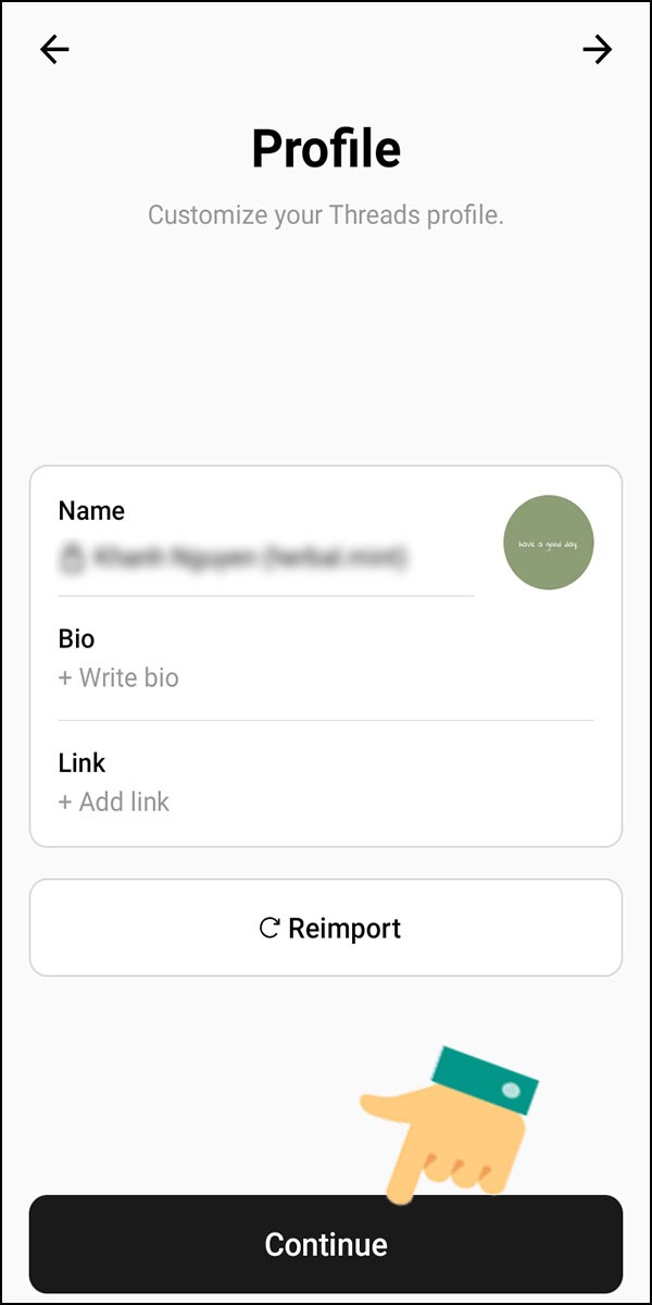 Nhấp chọn tiếp tục (Continue)