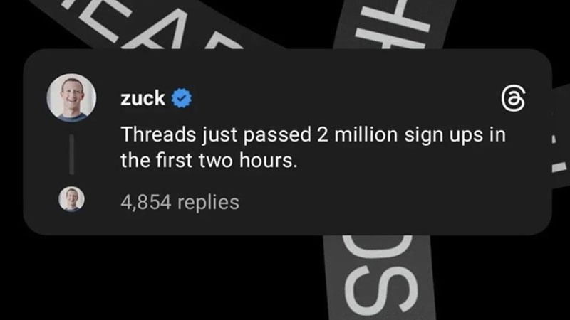 Threads đạt 2 triệu người đăng k&yacute; chỉ sau 2 giờ