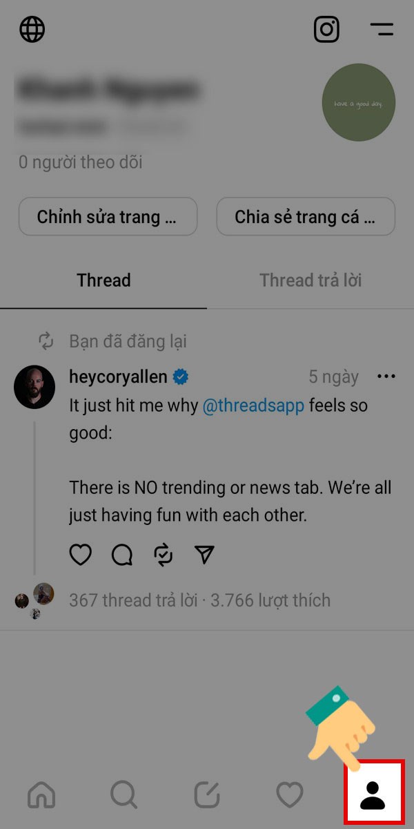 Nhấp chọn icon thông tin cá nhân