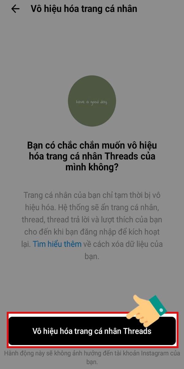 Xác nhận vô hiệu hóa tài khoản