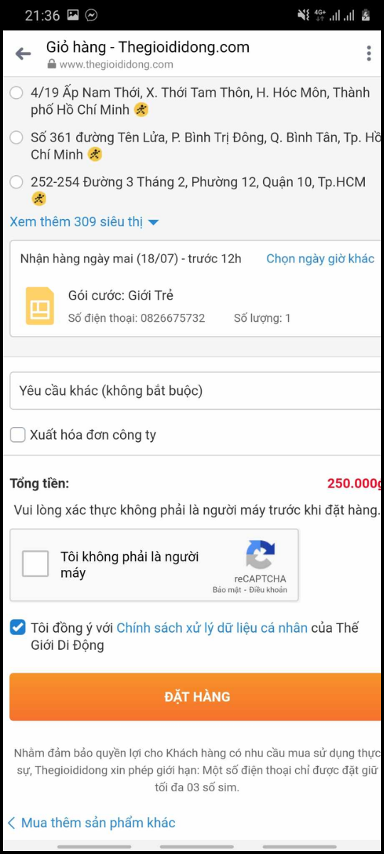 Kiểm tra đơn hàng và tiến hành đặt hàng