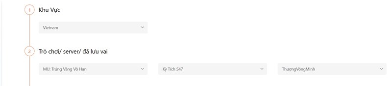 Chọn khu vực > Sever > Nh&acirc;n vật