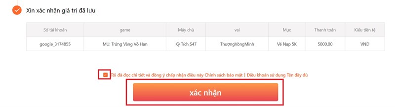 Bấm xác nhận