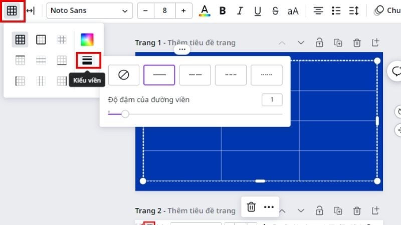 Đổi kiểu của đường viền bảng 