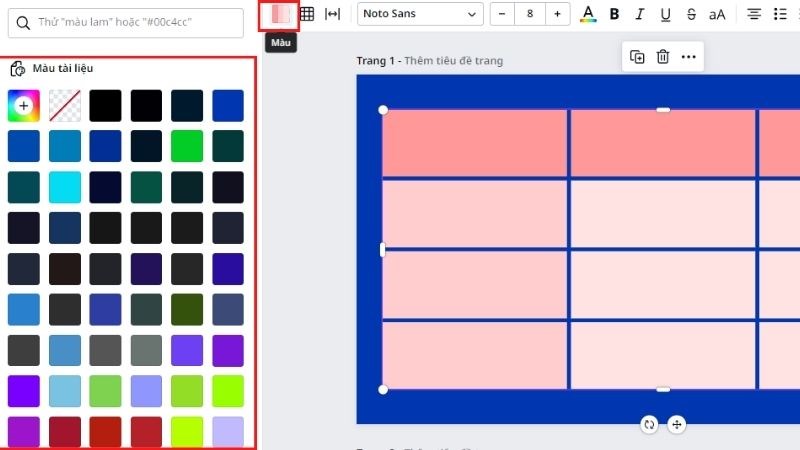 Nhấp v&agrave;o icon để đổi m&agrave;u bảng trong Canva