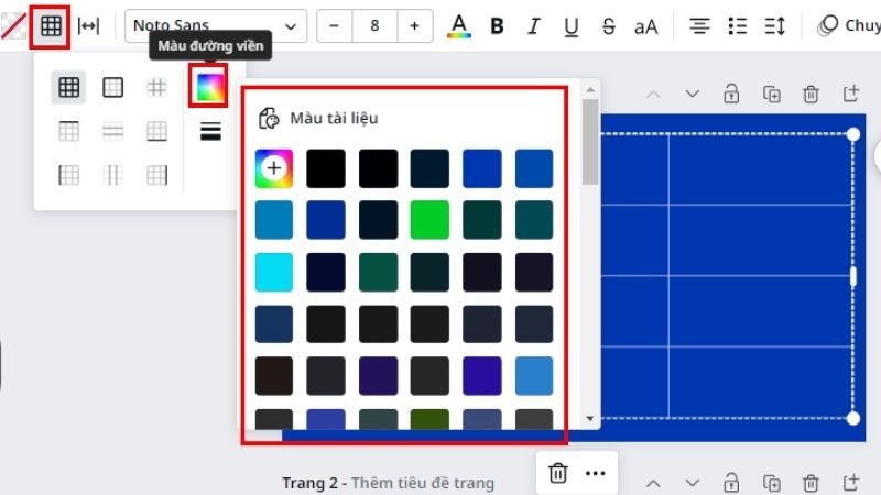Đổi m&agrave;u viền của bảng