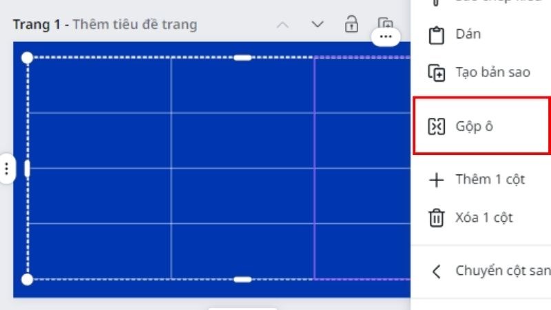 Gộp &ocirc; trong bảng Canva