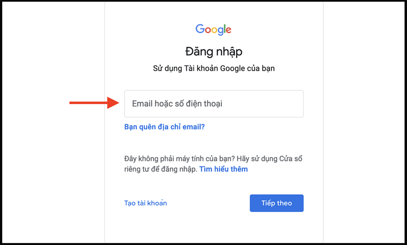 Nhập thông tin tài khoản Google