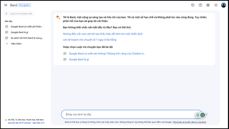 Giao diện của Google Bard