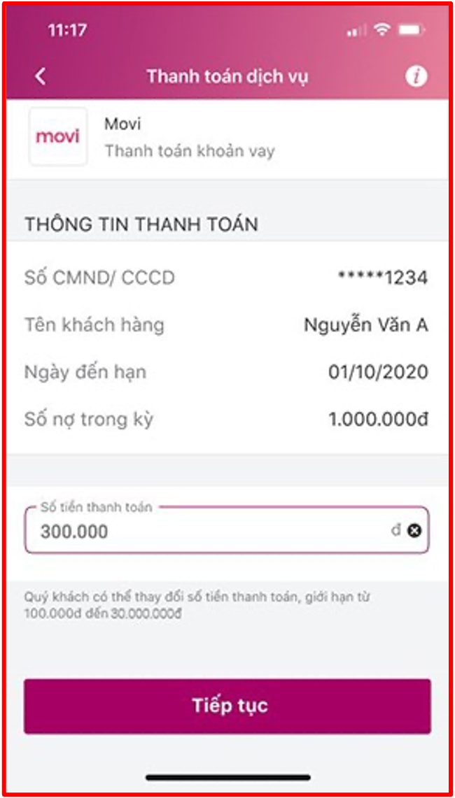 Nhập số tiền cần thanh to&aacute;n