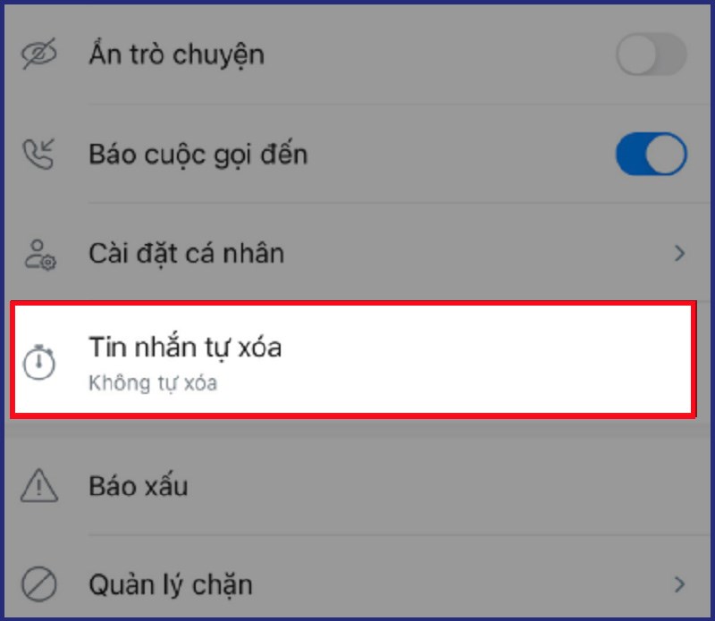 Chọn tính năng tin nhắn tự xóa