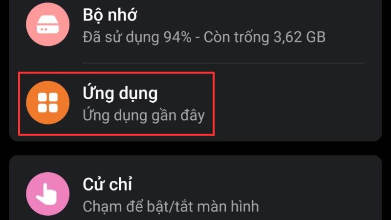 Chạm vào mục Ứng dụng