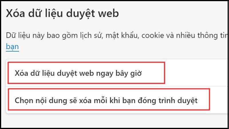 Chọn nút Xóa dữ liệu để xóa cookie và lịch sử duyệt web của bạn