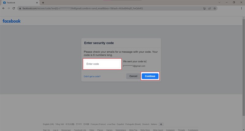 Nhập code từ Mail