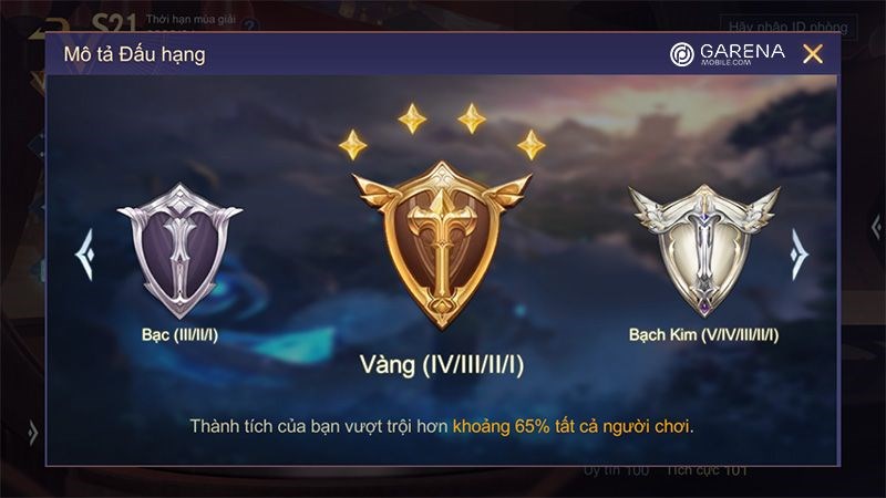 Bảng xếp hạng rank Liên Quân Mobile