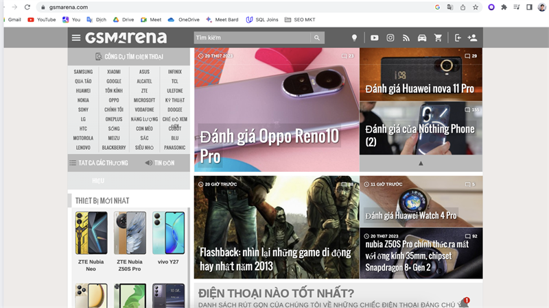 Giao diện Website Gsmarena