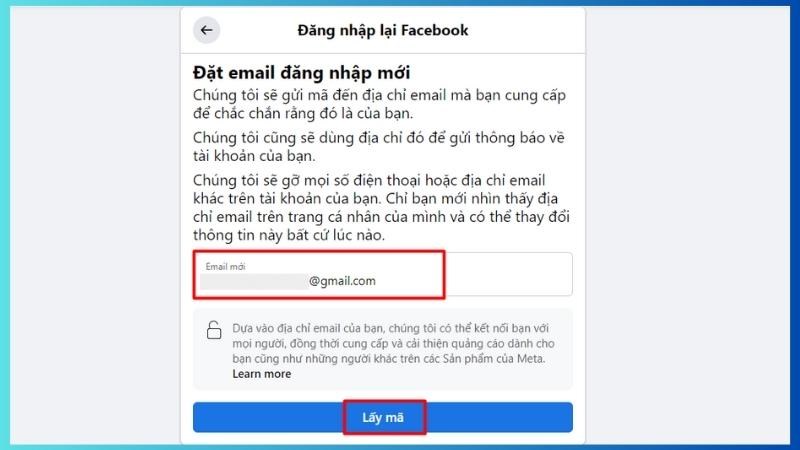 Điền Email khôi phục mới > ấn Lấy mã