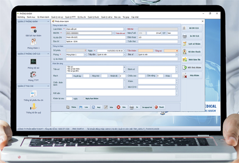 Giao diện phần mềm TCSoft Medical