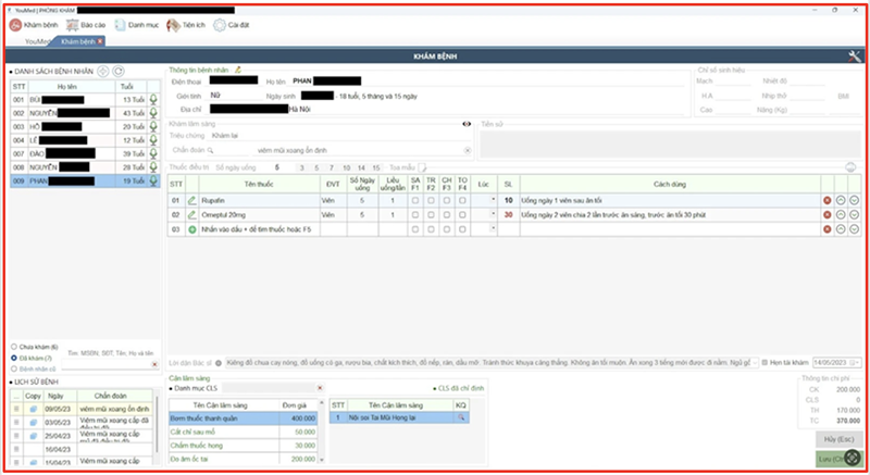 Giao diện phần mềm YouMed Clinic