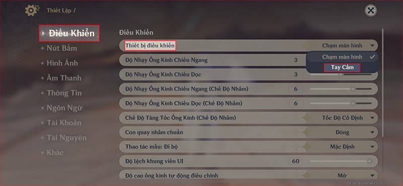 Thay đổi thiết bị điều khiển