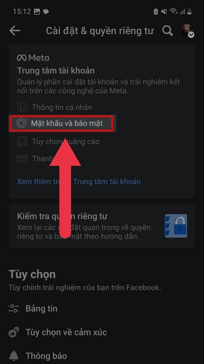 Bấm Mật khẩu và bảo mật