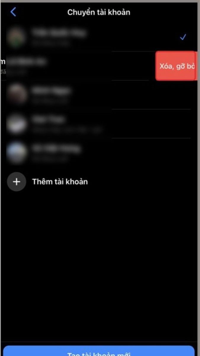 Bạn chỉ cần kéo qua trái tài khoản mà bạn muốn xóa và nhấn Xóa
