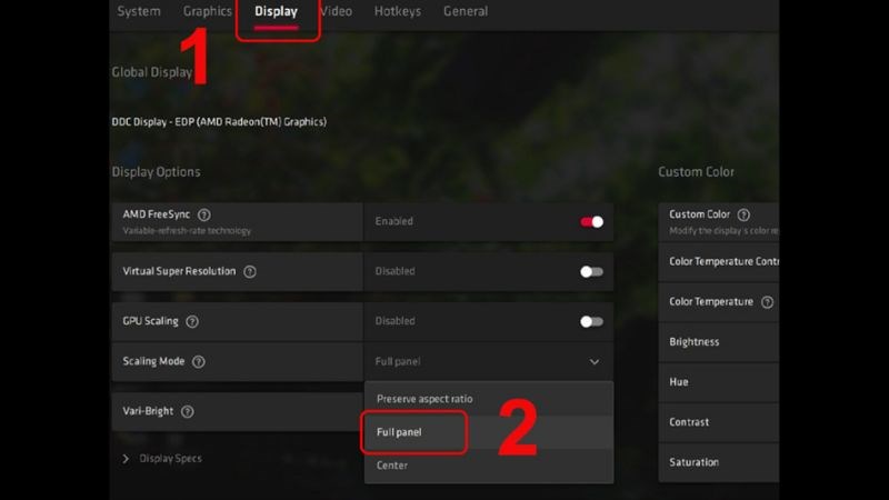 V&agrave;o Display chọn Full Panel 