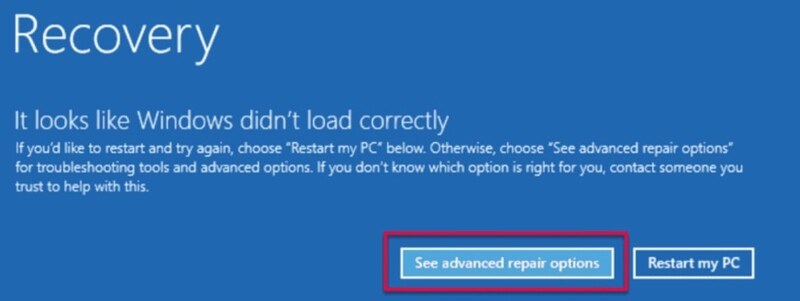 Tại trang Windows RE, chọn See advanced repair options.