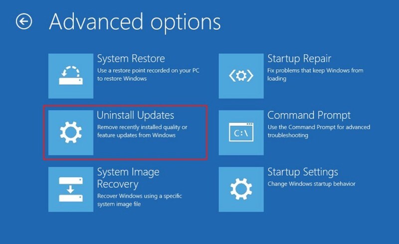 Trang lựa chọn mới xuất hiện, chọn vào mục Uninstall Updates.
