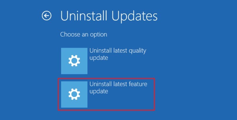 Chọn vào mục Uninstall latest feature update