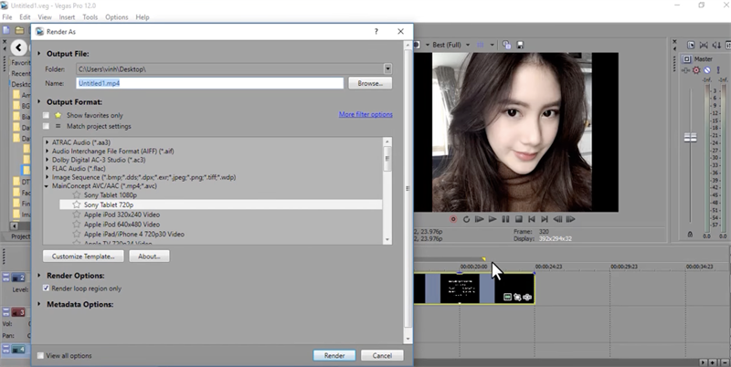 Thiết lập định dạng để Render